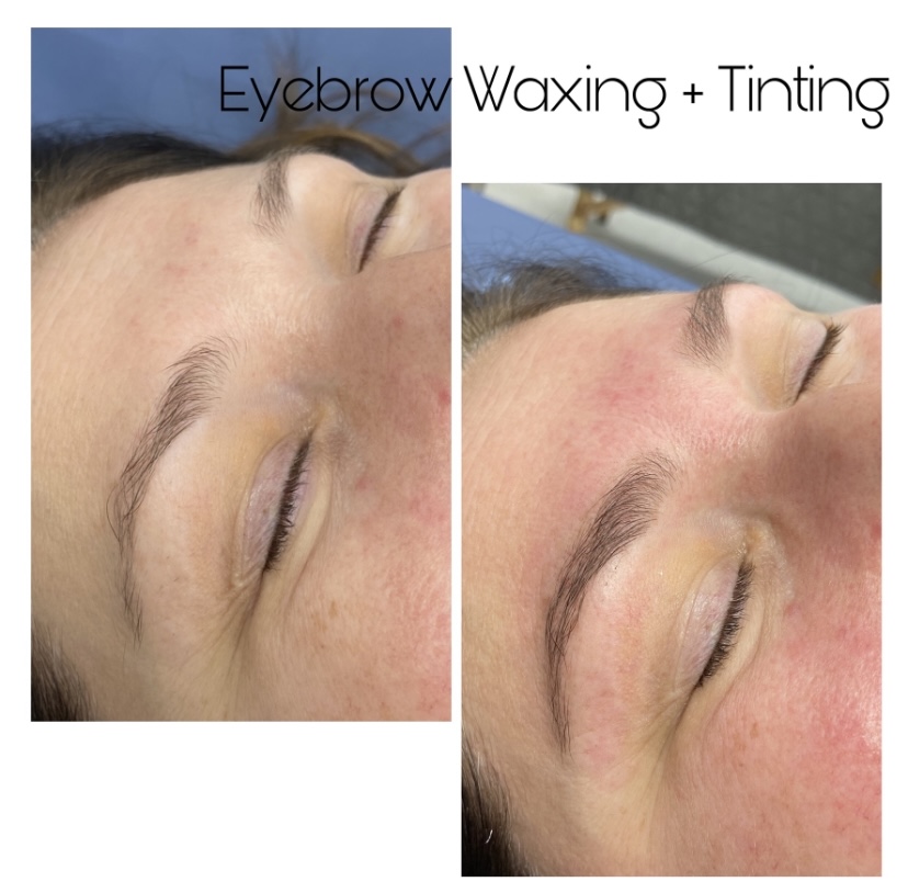 Before and after eyebrow waxing and tinting, brows look fuller and more defined