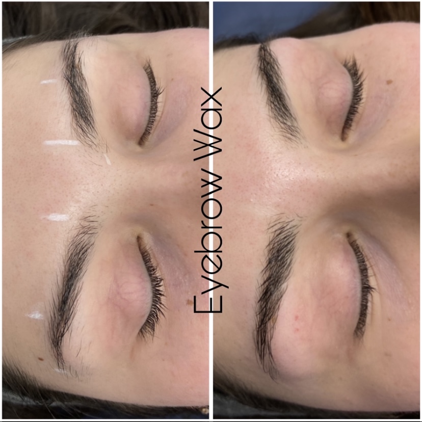 Before and after eyebrow wax, neatly shaped brows
